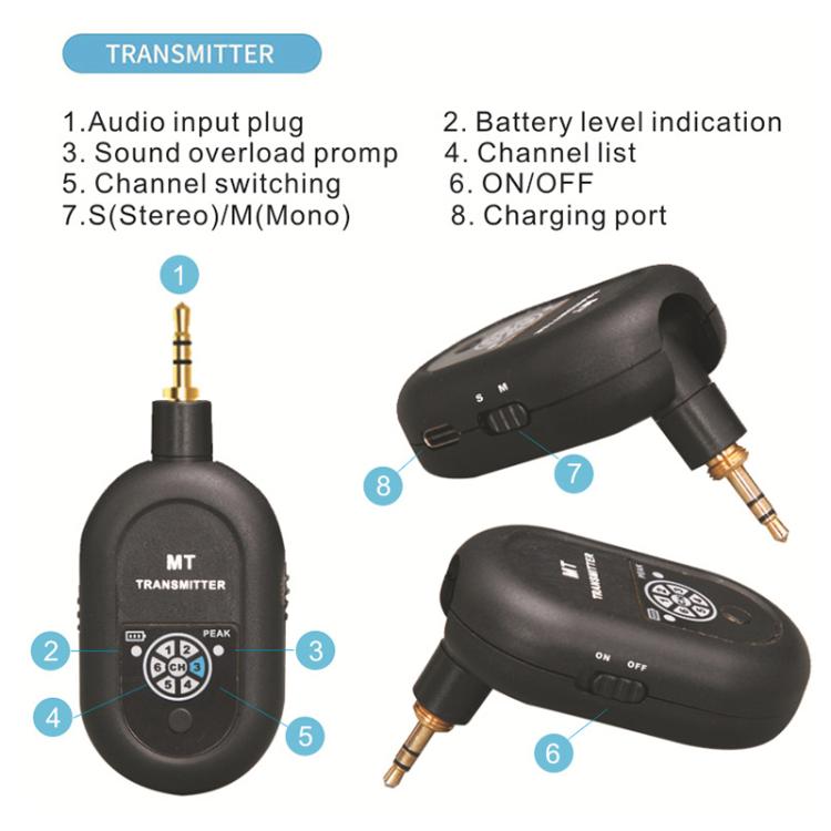 MT-M1 Portable Wireless In-Ear Monitoring System for Stage 3.5mm / 6.5mm TX & 1 RX