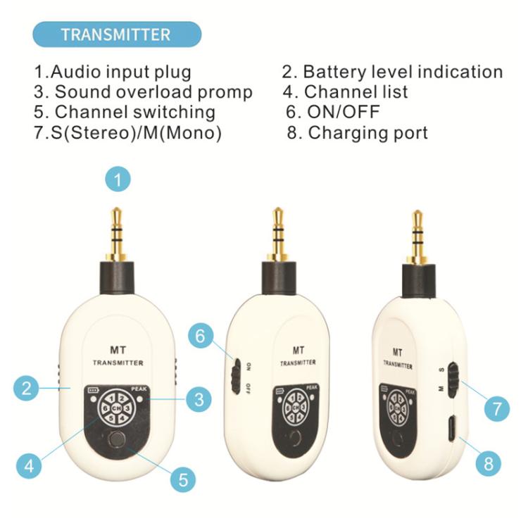 MT-M2 Portable Wireless In-Ear Monitoring System for Stage 3.5mm / 6.5mm TX & 1 RX