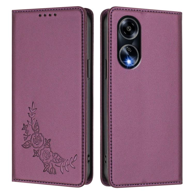 For OPPO A1 5G / A98 / F23 Peony Embossed Magnetic RFID Vegan Leather Phone Case