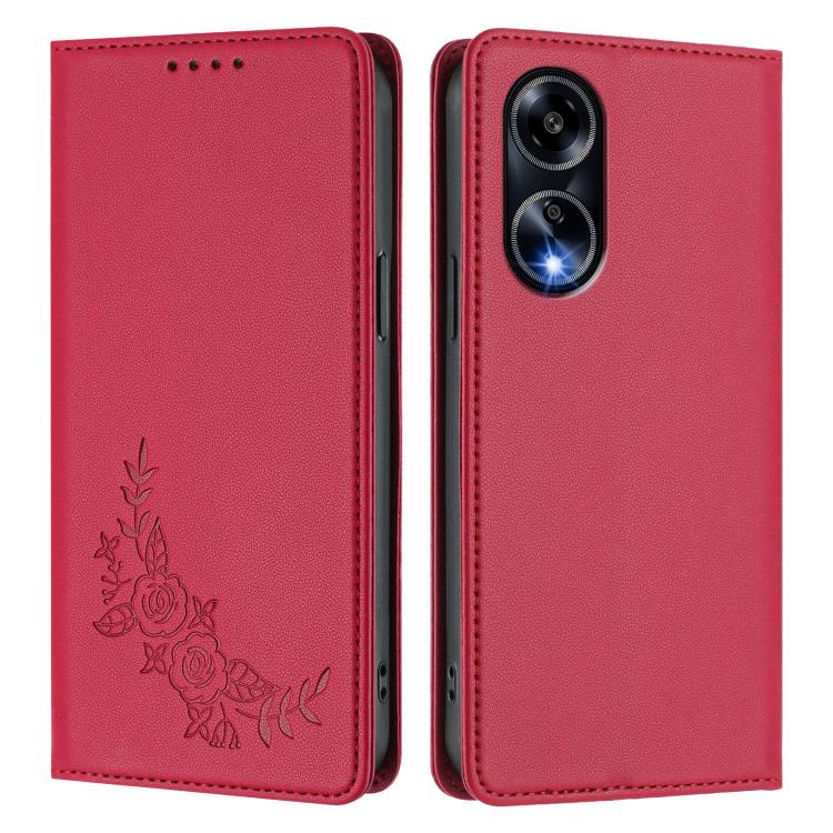 For OPPO A1 5G / A98 / F23 Peony Embossed Magnetic RFID Vegan Leather Phone Case