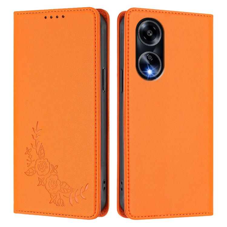 For OPPO A1 5G / A98 / F23 Peony Embossed Magnetic RFID Vegan Leather Phone Case