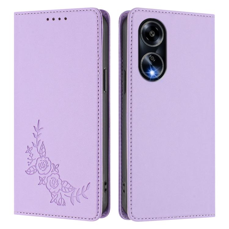 For OPPO A1 5G / A98 / F23 Peony Embossed Magnetic RFID Vegan Leather Phone Case