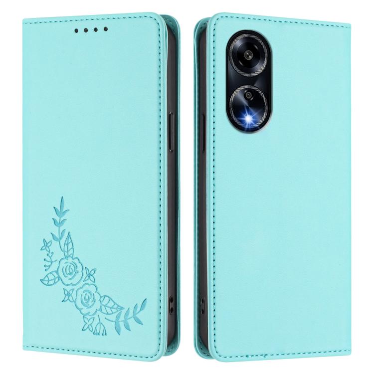 For OPPO A1 5G / A98 / F23 Peony Embossed Magnetic RFID Vegan Leather Phone Case