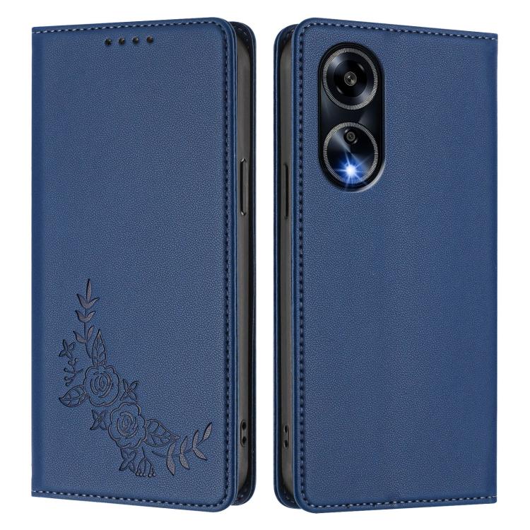 For OPPO A1 5G / A98 / F23 Peony Embossed Magnetic RFID Vegan Leather Phone Case