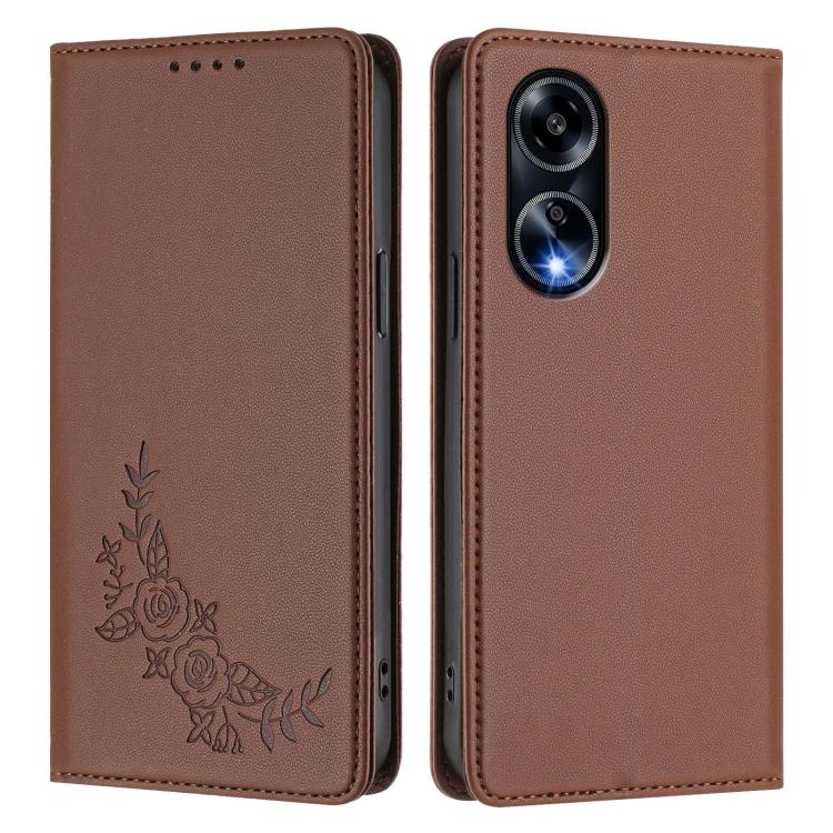 For OPPO A1 5G / A98 / F23 Peony Embossed Magnetic RFID Vegan Leather Phone Case