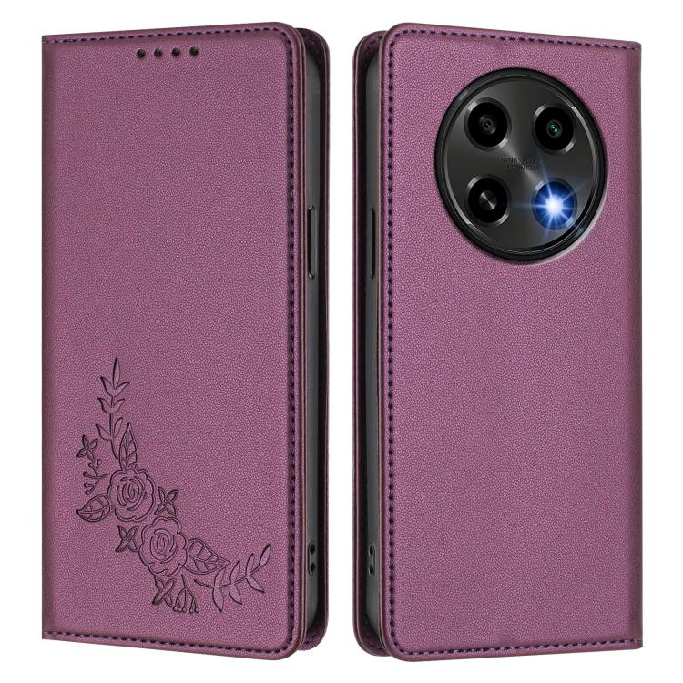 For OPPO A2 Pro / F27 Pro / F27 Pro+ Peony Embossed Magnetic RFID Vegan Leather Phone Case
