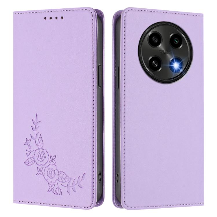 For OPPO A2 Pro / F27 Pro / F27 Pro+ Peony Embossed Magnetic RFID Vegan Leather Phone Case