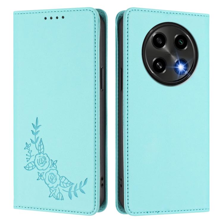 For OPPO A2 Pro / F27 Pro / F27 Pro+ Peony Embossed Magnetic RFID Vegan Leather Phone Case