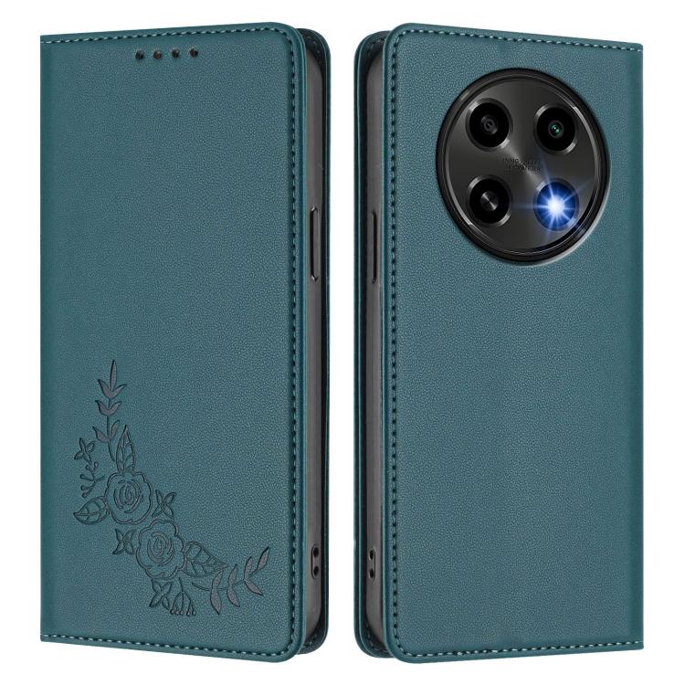 For OPPO A2 Pro / F27 Pro / F27 Pro+ Peony Embossed Magnetic RFID Vegan Leather Phone Case