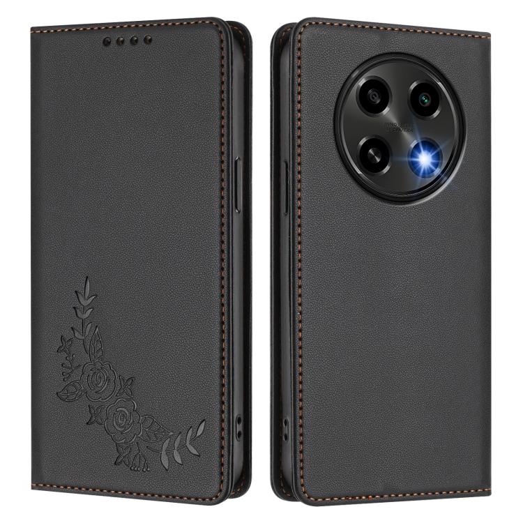 For OPPO A2 Pro / F27 Pro / F27 Pro+ Peony Embossed Magnetic RFID Vegan Leather Phone Case