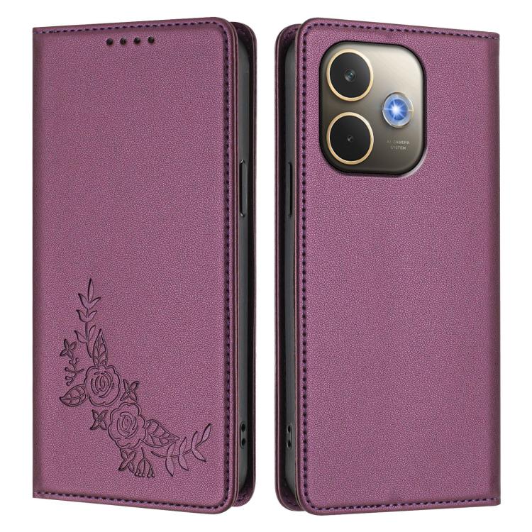For OPPO A5 Pro 4G / 5G Global Peony Embossed Magnetic RFID Vegan Leather Phone Case