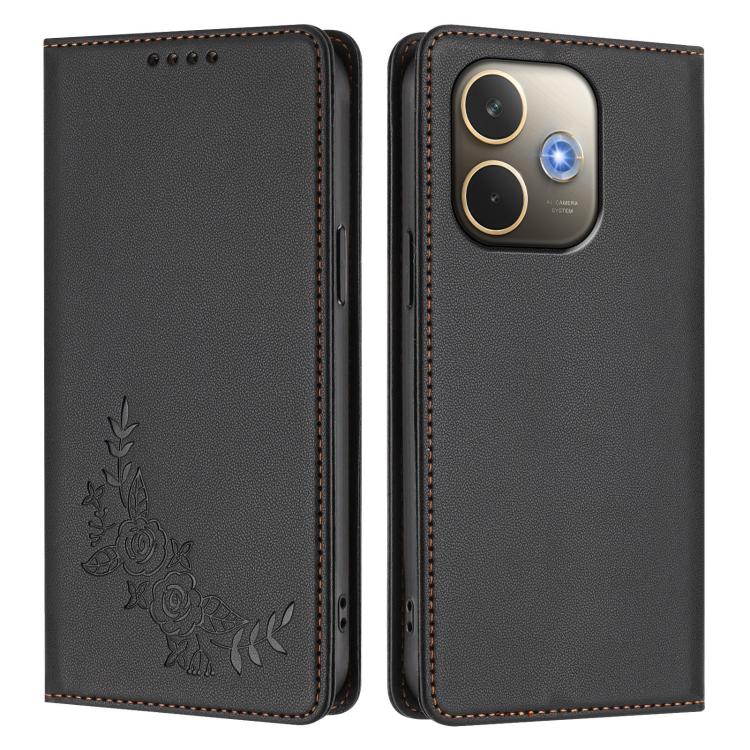 For OPPO A5 Pro 4G / 5G Global Peony Embossed Magnetic RFID Vegan Leather Phone Case