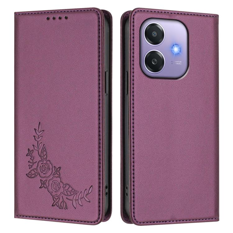 For OPPO A5x 4G / 5G / A3 4G / 5G Peony Embossed Magnetic RFID Vegan Leather Phone Case