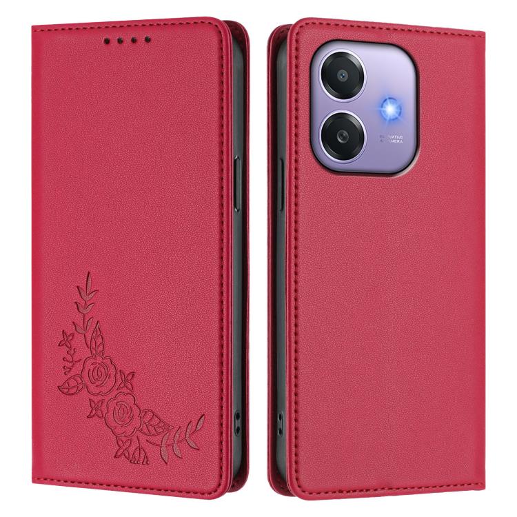 For OPPO A5x 4G / 5G / A3 4G / 5G Peony Embossed Magnetic RFID Vegan Leather Phone Case