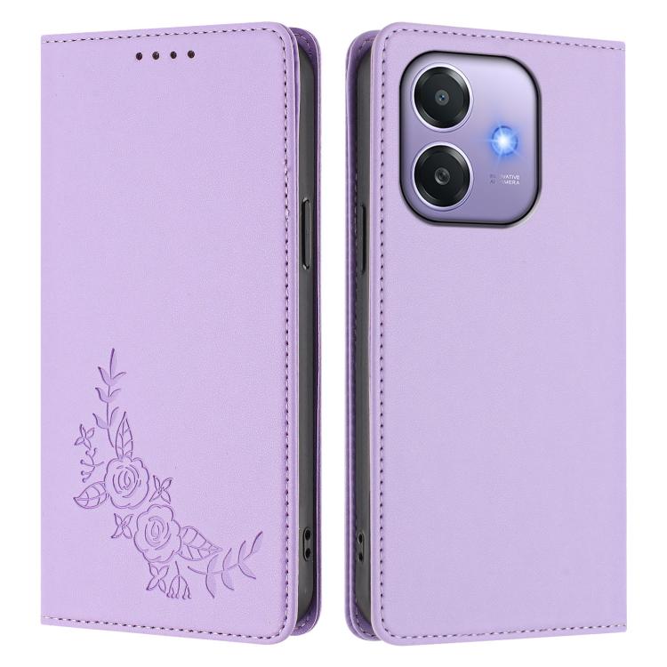 For OPPO A5x 4G / 5G / A3 4G / 5G Peony Embossed Magnetic RFID Vegan Leather Phone Case