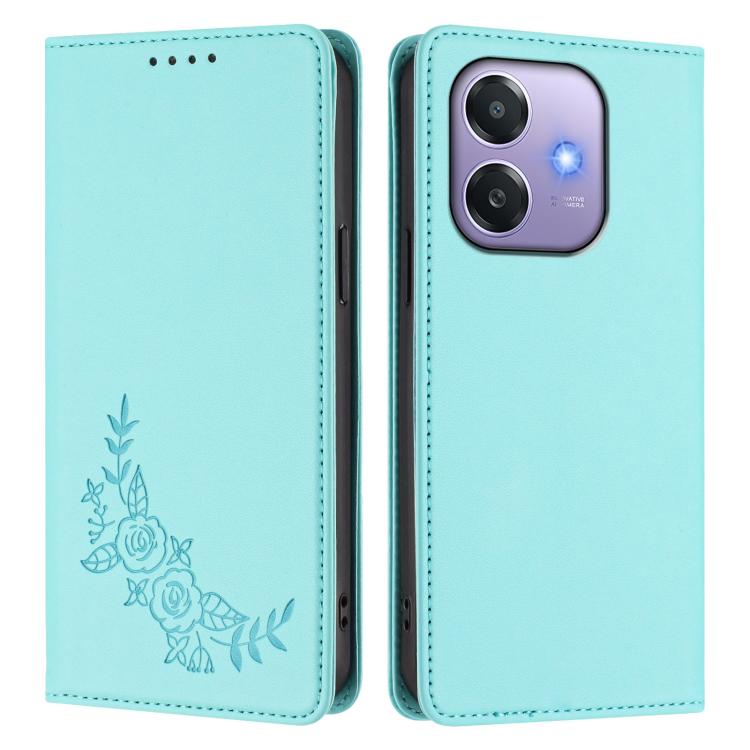 For OPPO A5x 4G / 5G / A3 4G / 5G Peony Embossed Magnetic RFID Vegan Leather Phone Case