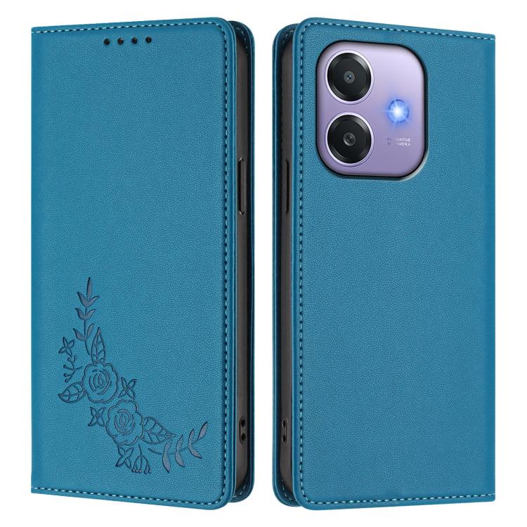 For OPPO A5x 4G / 5G / A3 4G / 5G Peony Embossed Magnetic RFID Vegan Leather Phone Case