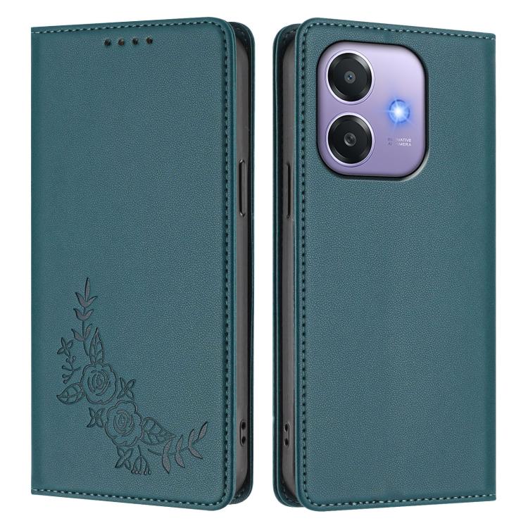 For OPPO A5x 4G / 5G / A3 4G / 5G Peony Embossed Magnetic RFID Vegan Leather Phone Case
