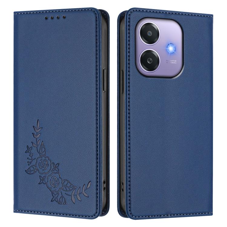 For OPPO A5x 4G / 5G / A3 4G / 5G Peony Embossed Magnetic RFID Vegan Leather Phone Case