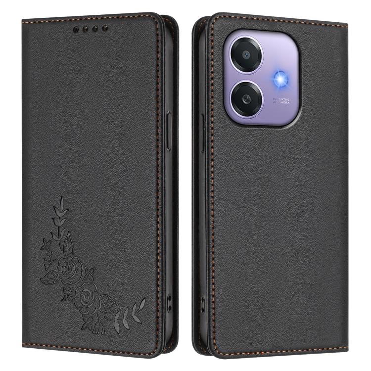 For OPPO A5x 4G / 5G / A3 4G / 5G Peony Embossed Magnetic RFID Vegan Leather Phone Case