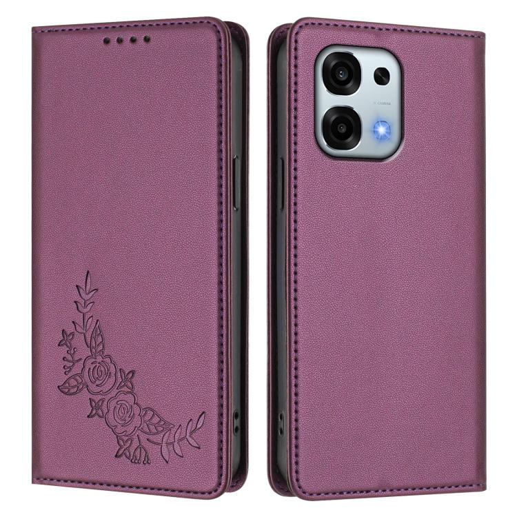 For OPPO A6 Pro 4G / 5G Global / F31 5G Peony Embossed Magnetic RFID Vegan Leather Phone Case
