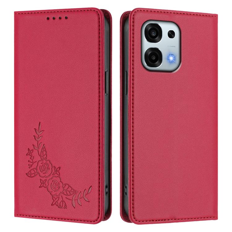 For OPPO A6 Pro 4G / 5G Global / F31 5G Peony Embossed Magnetic RFID Vegan Leather Phone Case