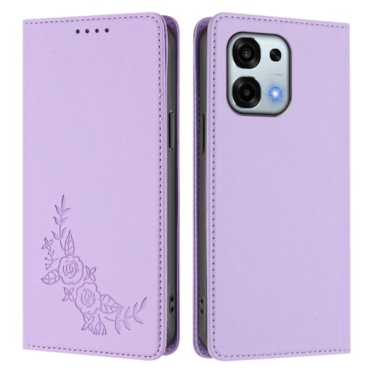 For OPPO A6 Pro 4G / 5G Global / F31 5G Peony Embossed Magnetic RFID Vegan Leather Phone Case