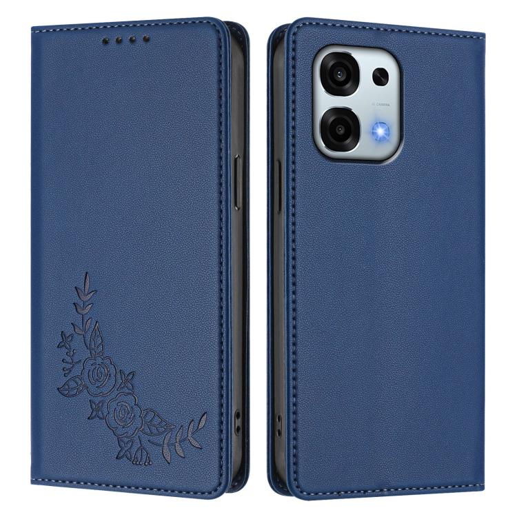 For OPPO A6 Pro 4G / 5G Global / F31 5G Peony Embossed Magnetic RFID Vegan Leather Phone Case