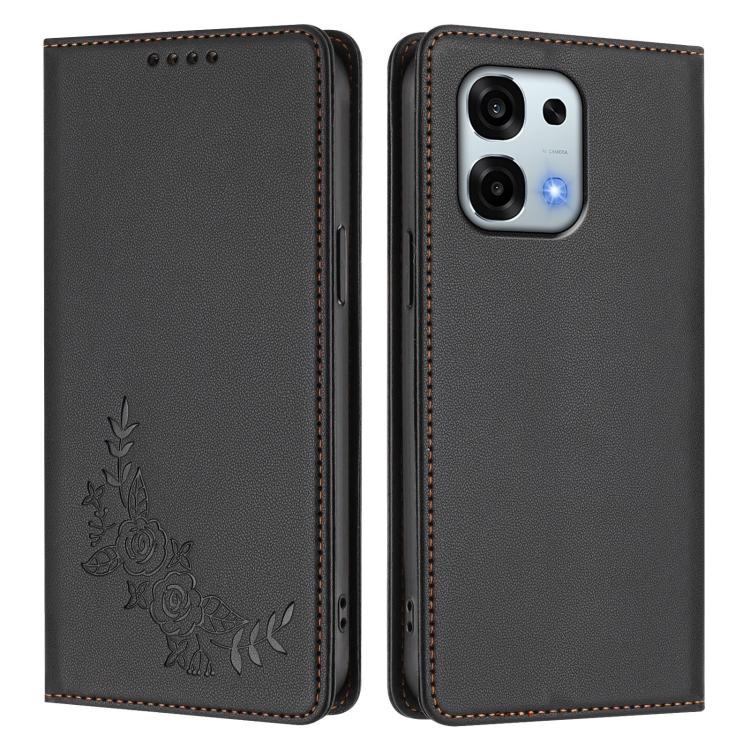 For OPPO A6 Pro 4G / 5G Global / F31 5G Peony Embossed Magnetic RFID Vegan Leather Phone Case