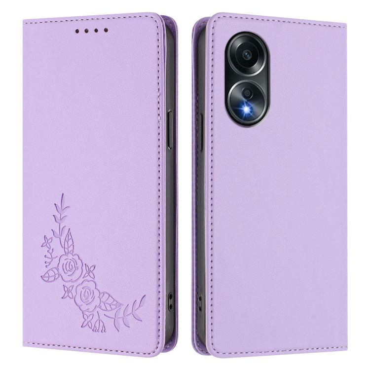 For OPPO A58 4G Global Peony Embossed Magnetic RFID Vegan Leather Phone Case