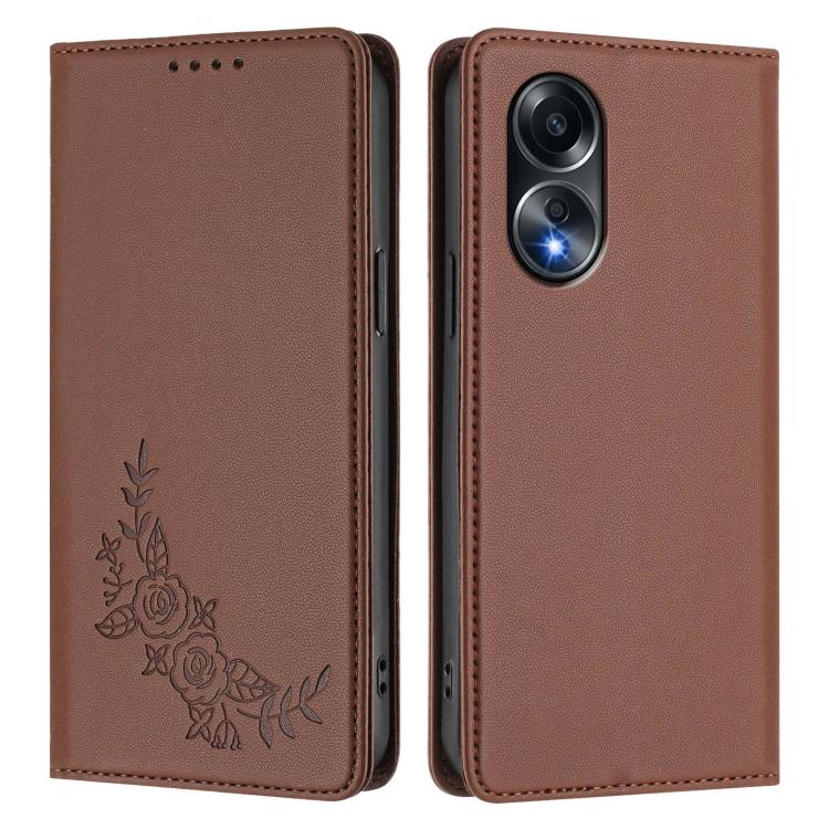 For OPPO A58 4G Global Peony Embossed Magnetic RFID Vegan Leather Phone Case