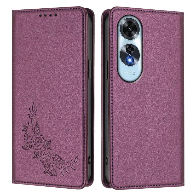 For OPPO A60 4G Global Peony Embossed Magnetic RFID Vegan Leather Phone Case