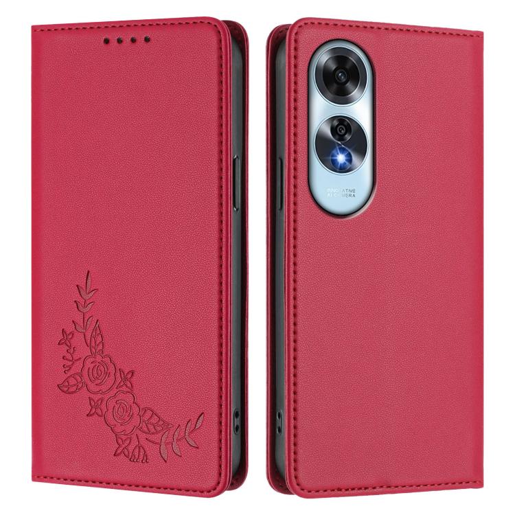 For OPPO A60 4G Global Peony Embossed Magnetic RFID Vegan Leather Phone Case