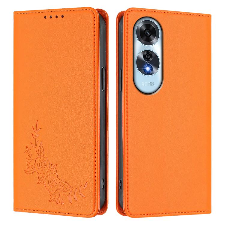 For OPPO A60 4G Global Peony Embossed Magnetic RFID Vegan Leather Phone Case