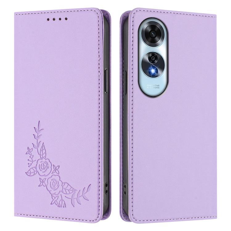 For OPPO A60 4G Global Peony Embossed Magnetic RFID Vegan Leather Phone Case
