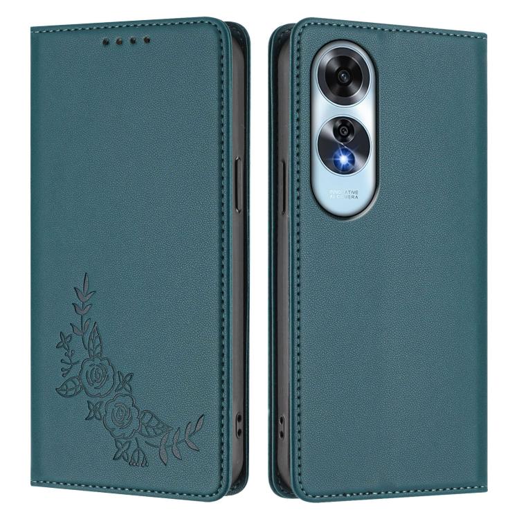 For OPPO A60 4G Global Peony Embossed Magnetic RFID Vegan Leather Phone Case