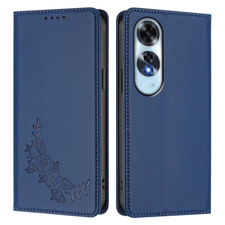 For OPPO A60 4G Global Peony Embossed Magnetic RFID Vegan Leather Phone Case