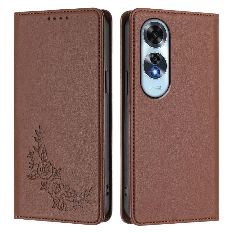 For OPPO A60 4G Global Peony Embossed Magnetic RFID Vegan Leather Phone Case