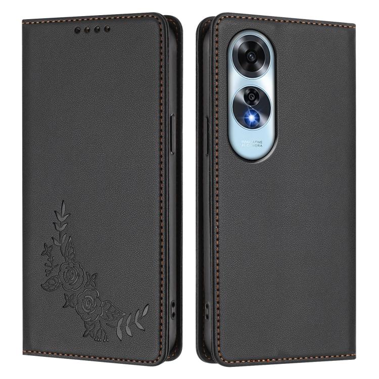 For OPPO A60 4G Global Peony Embossed Magnetic RFID Vegan Leather Phone Case