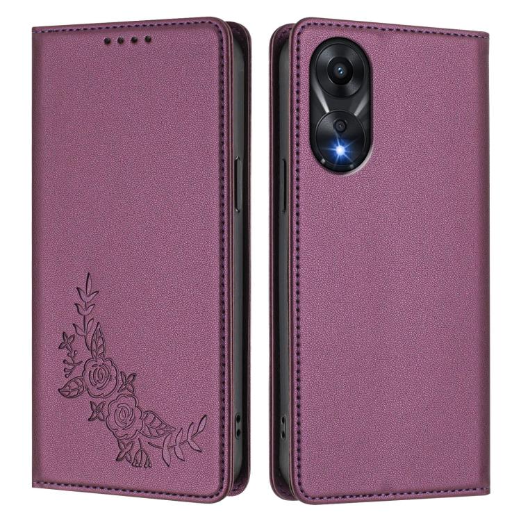 For OPPO A78 4G Peony Embossed Magnetic RFID Vegan Leather Phone Case