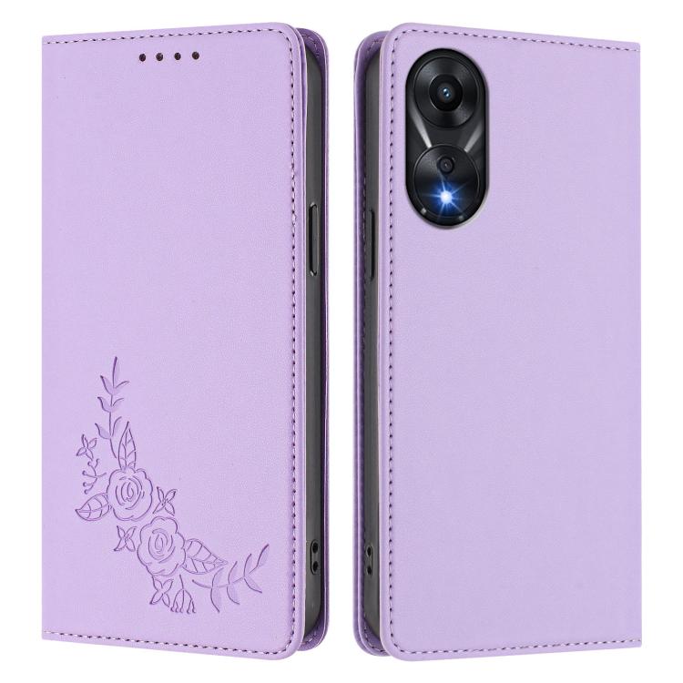 For OPPO A78 4G Peony Embossed Magnetic RFID Vegan Leather Phone Case
