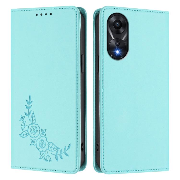 For OPPO A78 4G Peony Embossed Magnetic RFID Vegan Leather Phone Case