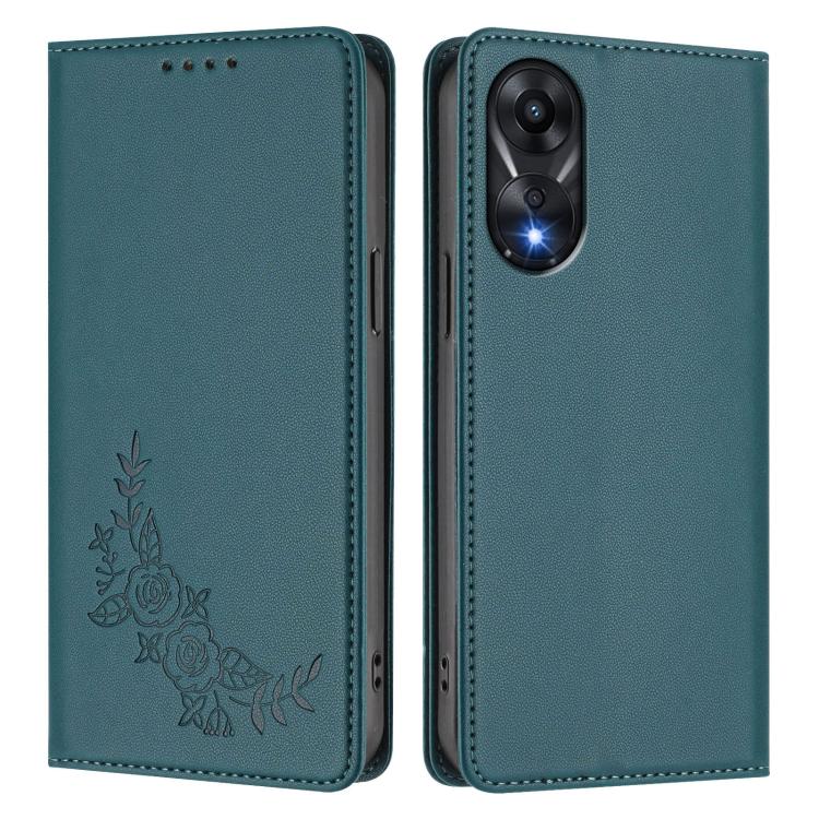 For OPPO A78 4G Peony Embossed Magnetic RFID Vegan Leather Phone Case