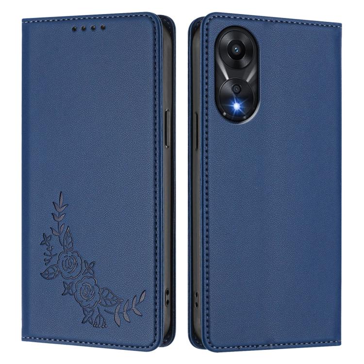 For OPPO A78 4G Peony Embossed Magnetic RFID Vegan Leather Phone Case