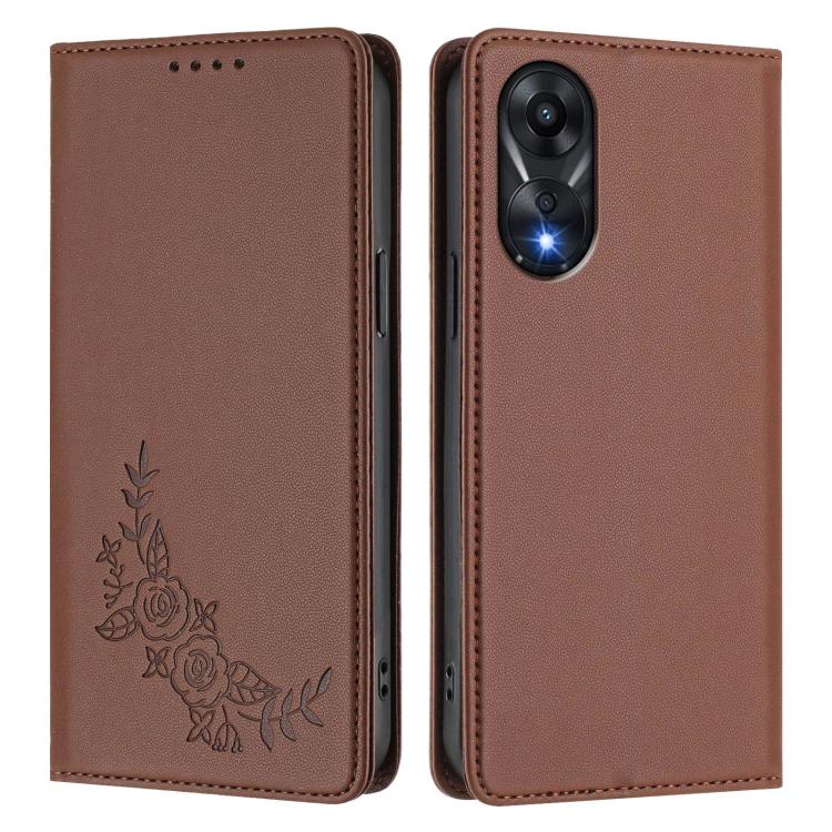 For OPPO A78 4G Peony Embossed Magnetic RFID Vegan Leather Phone Case