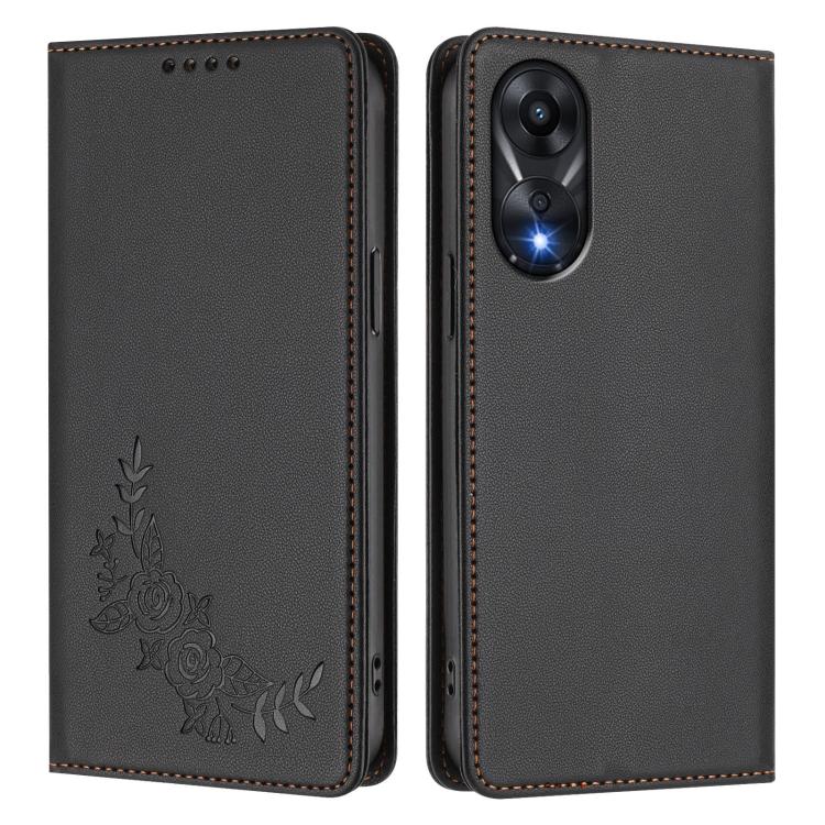 For OPPO A78 4G Peony Embossed Magnetic RFID Vegan Leather Phone Case