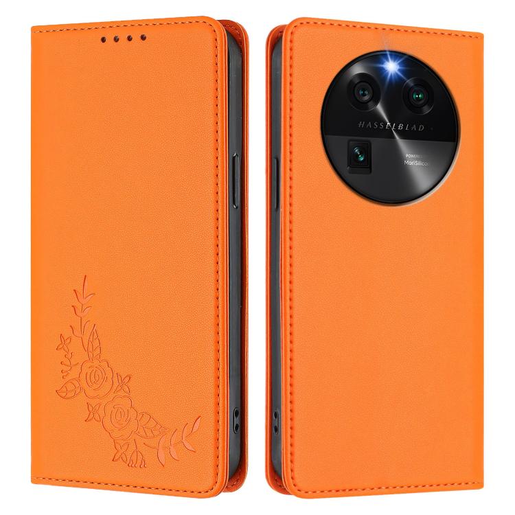 For OPPO Find X6 Peony Embossed Magnetic RFID Vegan Leather Phone Case