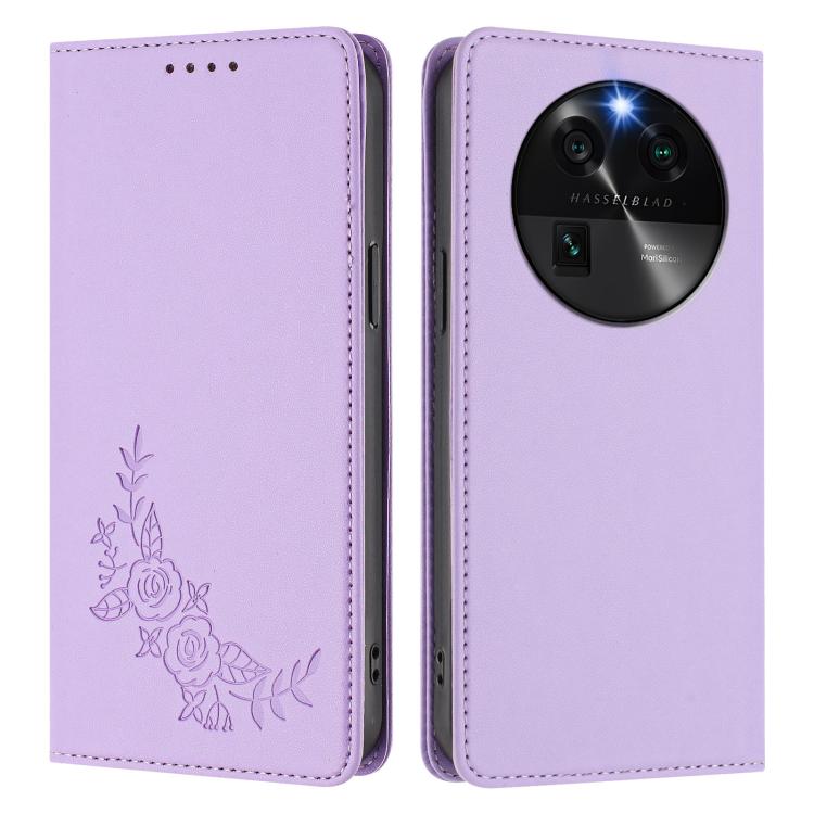 For OPPO Find X6 Peony Embossed Magnetic RFID Vegan Leather Phone Case