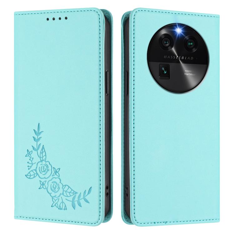 For OPPO Find X6 Peony Embossed Magnetic RFID Vegan Leather Phone Case