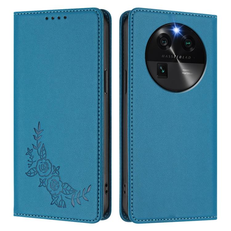 For OPPO Find X6 Peony Embossed Magnetic RFID Vegan Leather Phone Case
